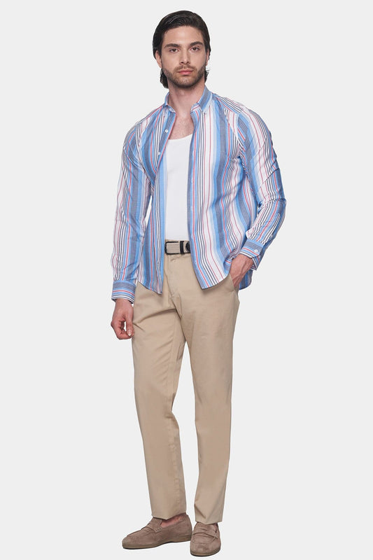 The Casual Shirt (Blue & Red Striped) - Bright Moons