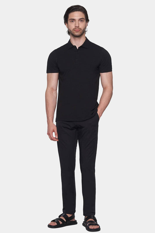 The Quarter Button Polo (Black) - Bright Moons