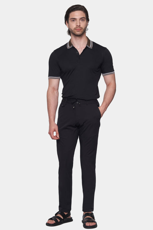The Quarter Button Polo (Black & Brown Accent) - Bright Moons