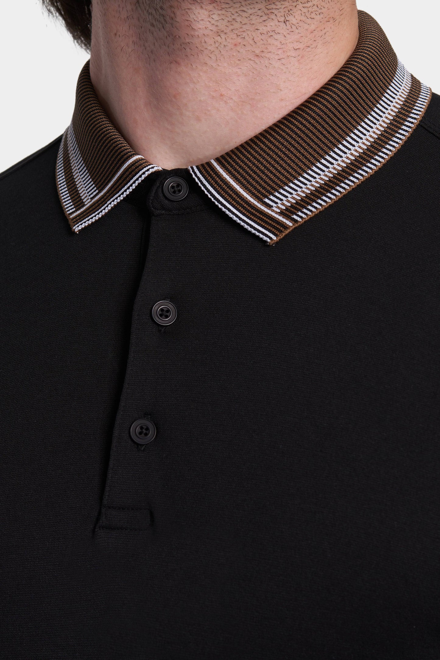 The Quarter Button Polo (Black & Brown Accent) - Bright Moons