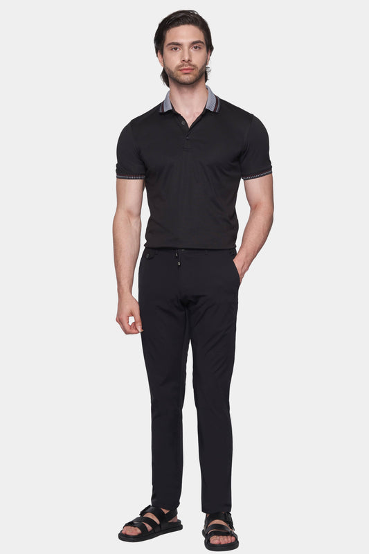 The Quarter Button Polo (Crown Black) - Bright Moons