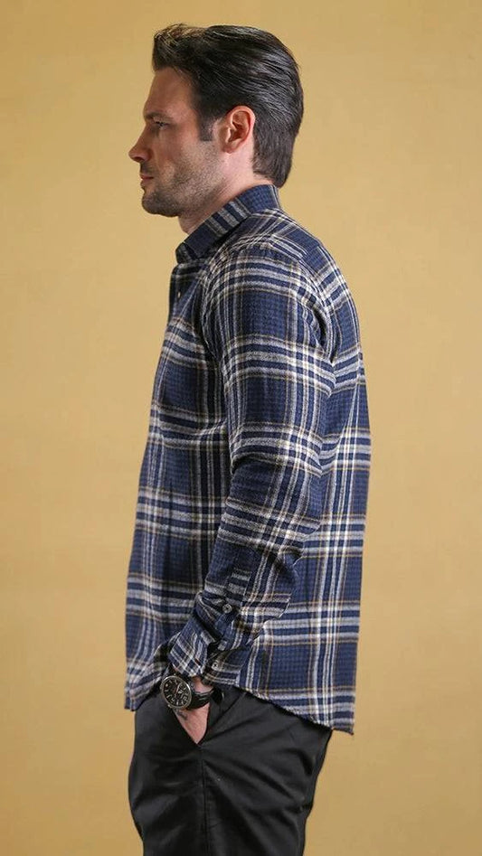 The Woodsman Shirt(Navy Plaid) - Bright Moons