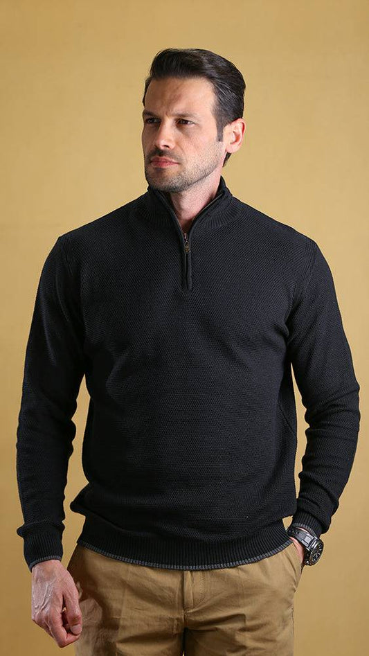 The Quarter Zipper Sweater (Black) - Bright Moons