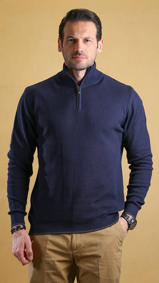 The Quarter Zipper Sweater(Navy) - Bright Moons