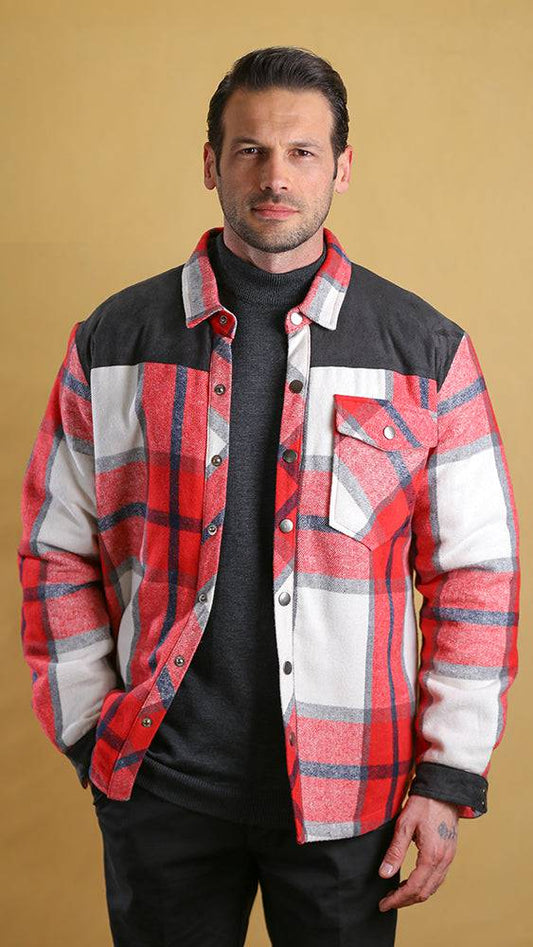 The Wanderer Shacket (Crimson Plaid) – Bright Moons model front