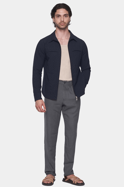 The Luxe Zip Jacket (Navy Pinstripe) - Bright Moons