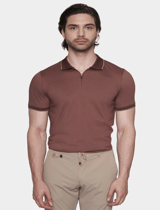 The Quarter Zip Polo (Brick) - Bright Moons