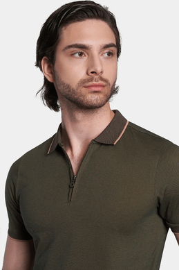 The Quarter Zip Polo (Olive) - Bright Moons