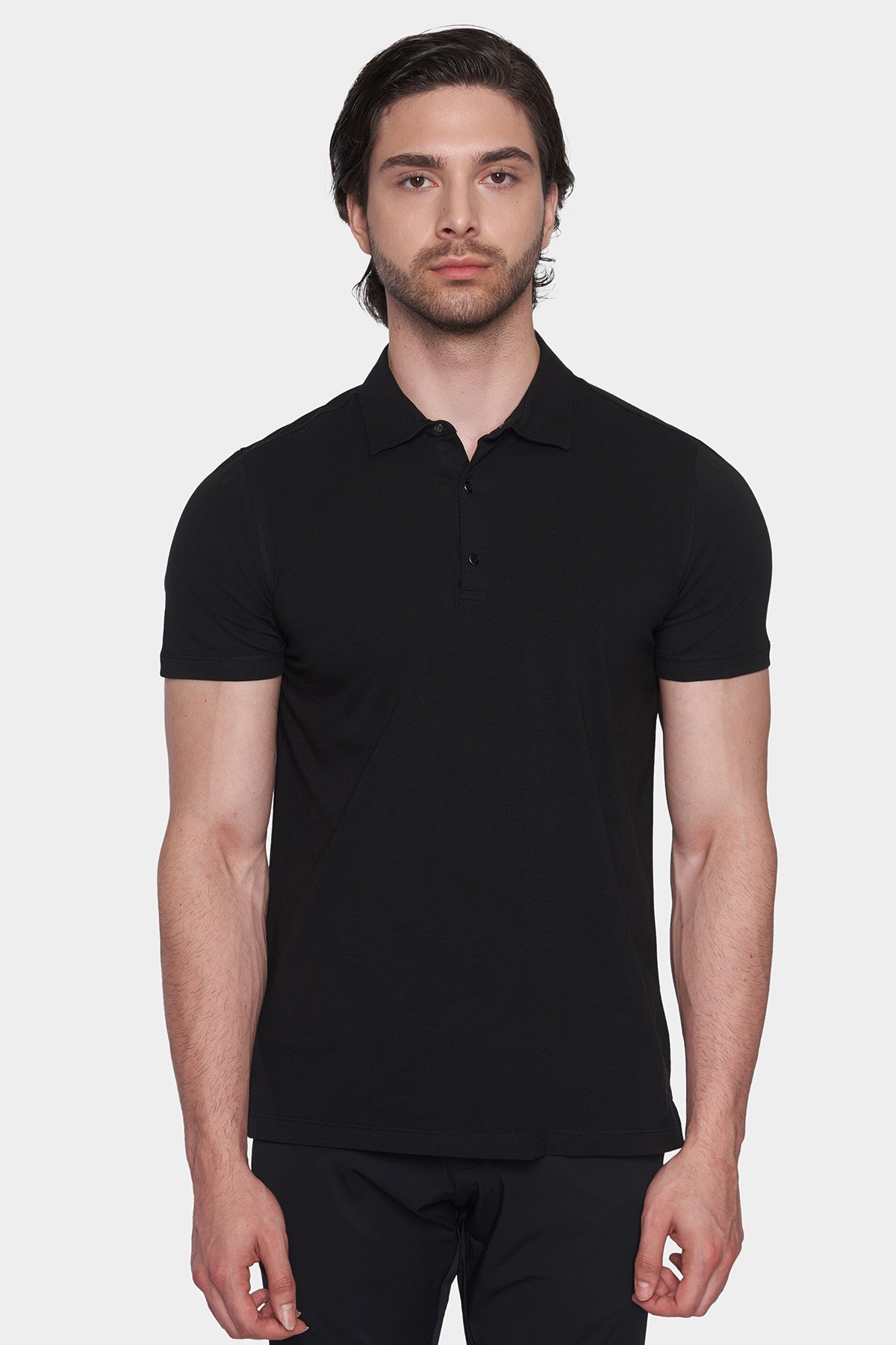 The Quarter Button Polo (Black)