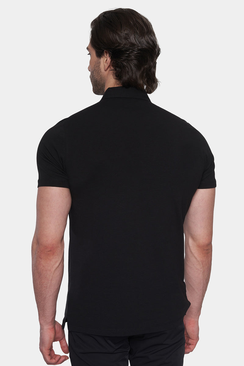 The Quarter Button Polo (Black)