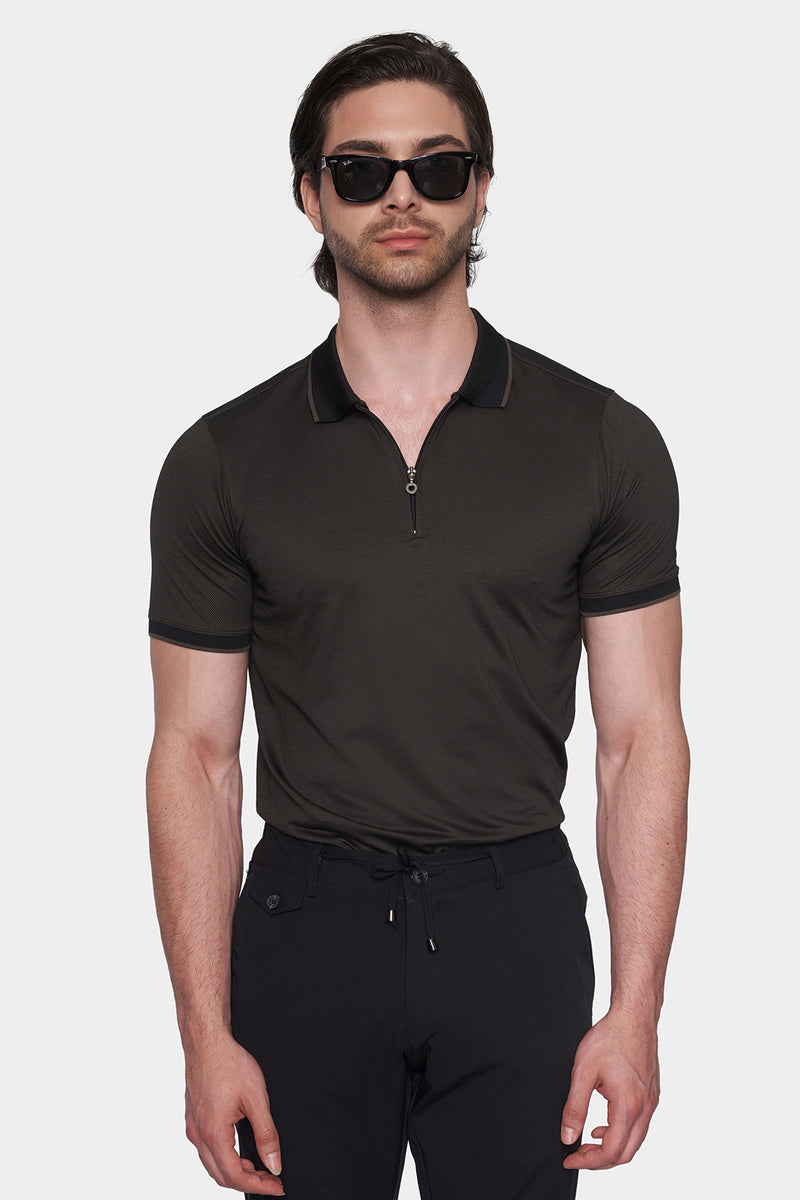 The Quarter Zip Polo (Dark Espresso)