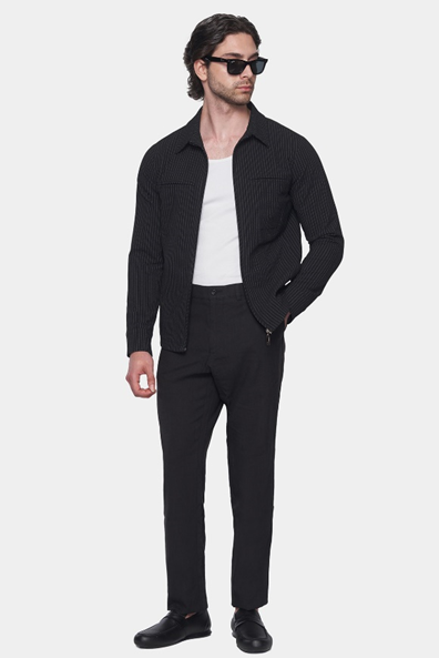 The Luxe Zip Jacket (Black Pinstripe)