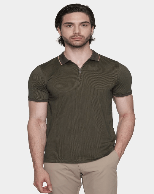 The Quarter Zip Polo (Olive) - Bright Moons
