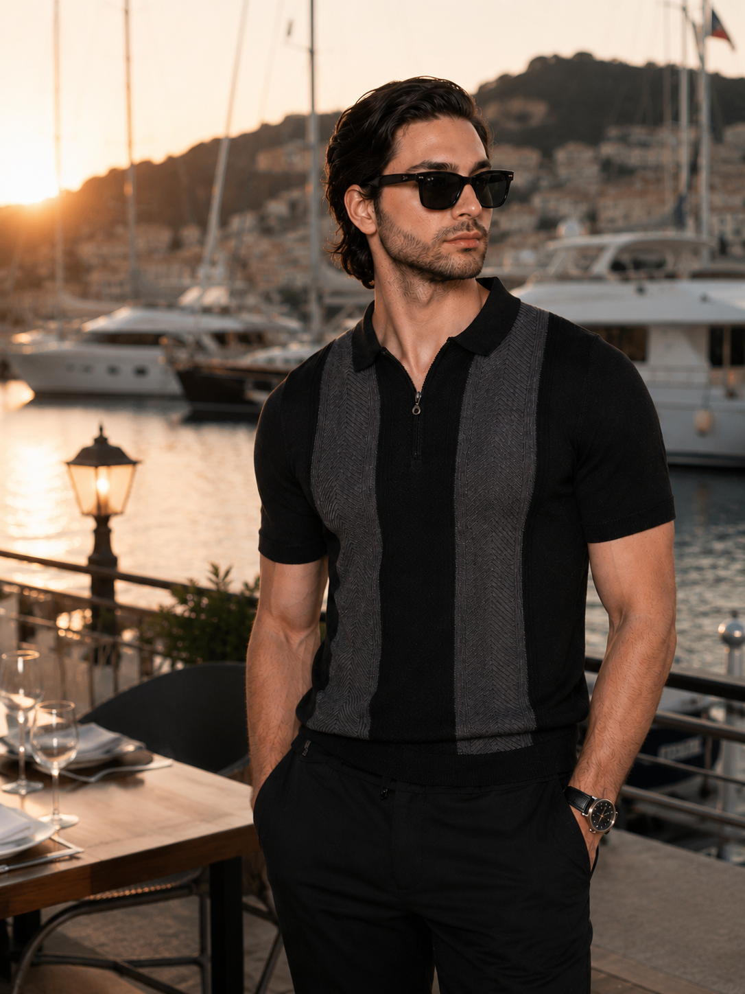 The Mercerized Cotton Polo(Black stripe)