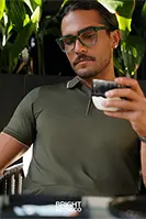 The Quarter Zip Polo (Olive) - Bright Moons