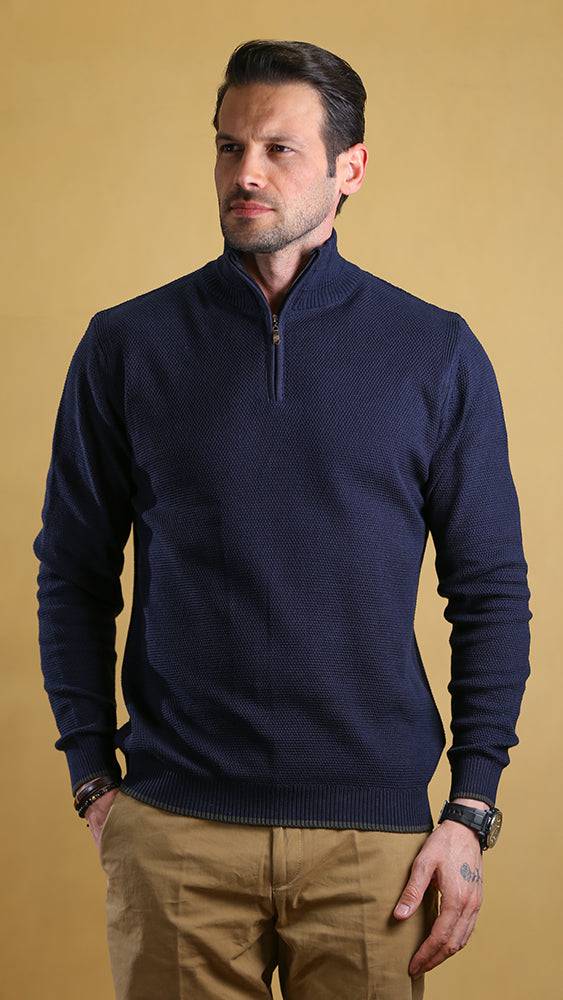 The Quarter Zipper Sweater(Navy) - Bright Moons