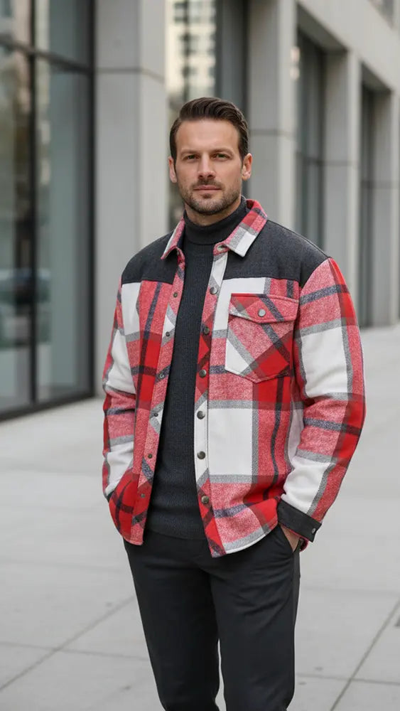 The Wanderer Shacket (Crimson Plaid) – Bright Moons front view