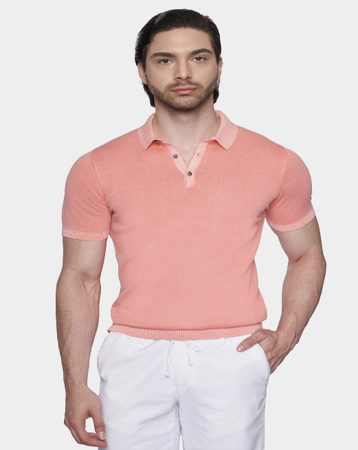 The Quarter Button Polo (Salmon Orange)