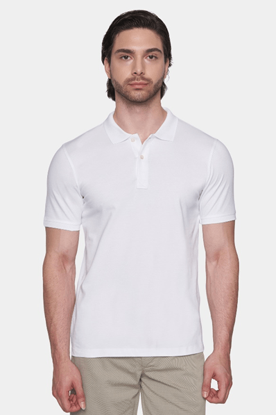 The Quarter Button Polo (White) - Bright Moons