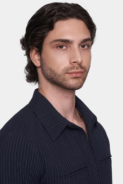 The Luxe Zip Jacket (Navy Pinstripe) - Bright Moons