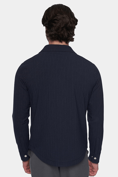 The Luxe Zip Jacket (Navy Pinstripe) - Bright Moons