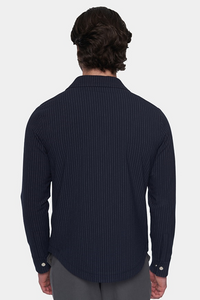 The Luxe Zip Jacket (Navy Pinstripe)