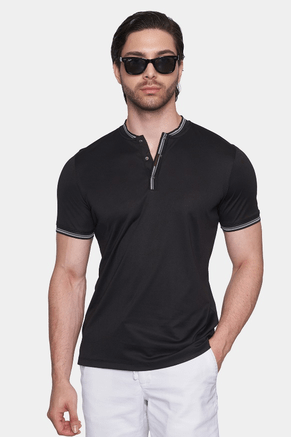 The Quarter Button Polo (Race Black) - Bright Moons