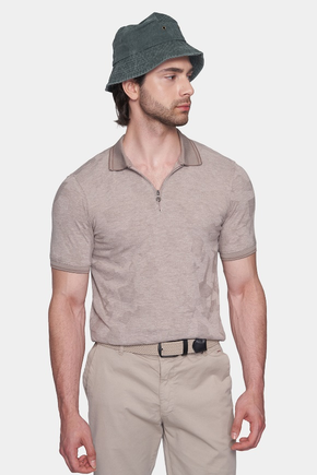 The Quarter Zip Polo (Pale Beige)