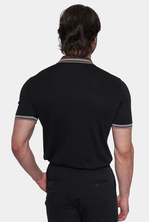 The Quarter Button Polo (Black & Brown Accent)